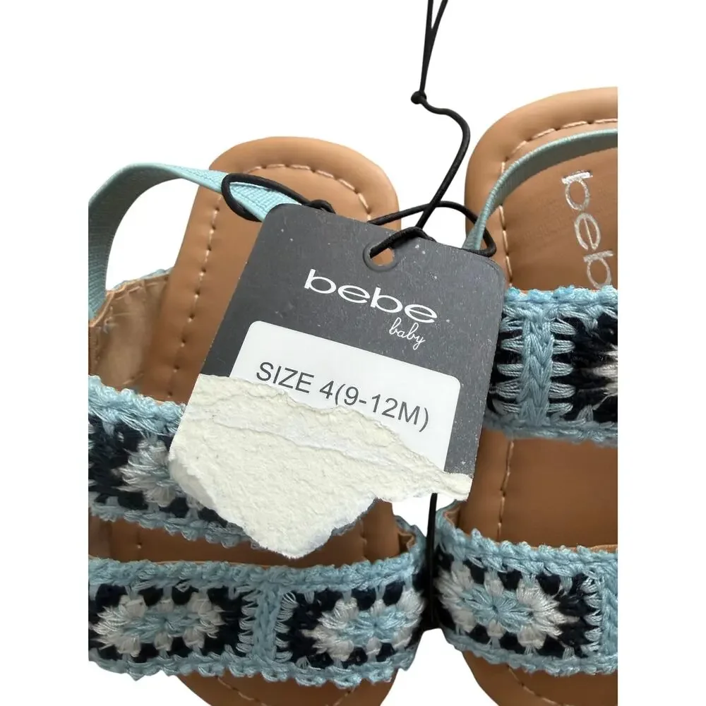 NWT Bebe Baby Girls Blue Crochet Knit Strappy Sandals Size 4 9-12 Months